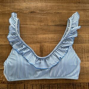 Vineyard Vines Blue and White Striped Ruffle Swim Top - M - NWOT